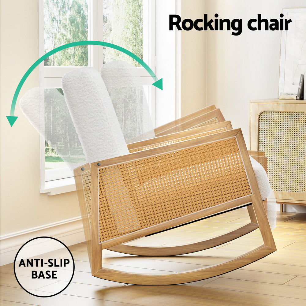 Artiss Armchair Rocking Chair Boucle Rattan White UPHO-C-ARM-01-TED-WH