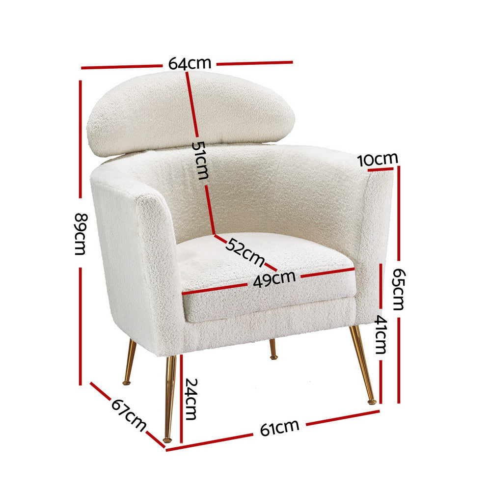 Artiss Armchair Boucle Fabric White Yoli UPHO-C-ARM-02-TED-WH