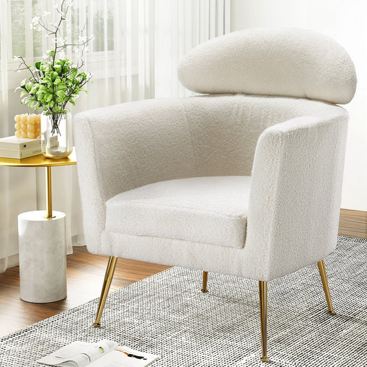 Artiss Armchair Boucle Fabric White Yoli UPHO-C-ARM-02-TED-WH