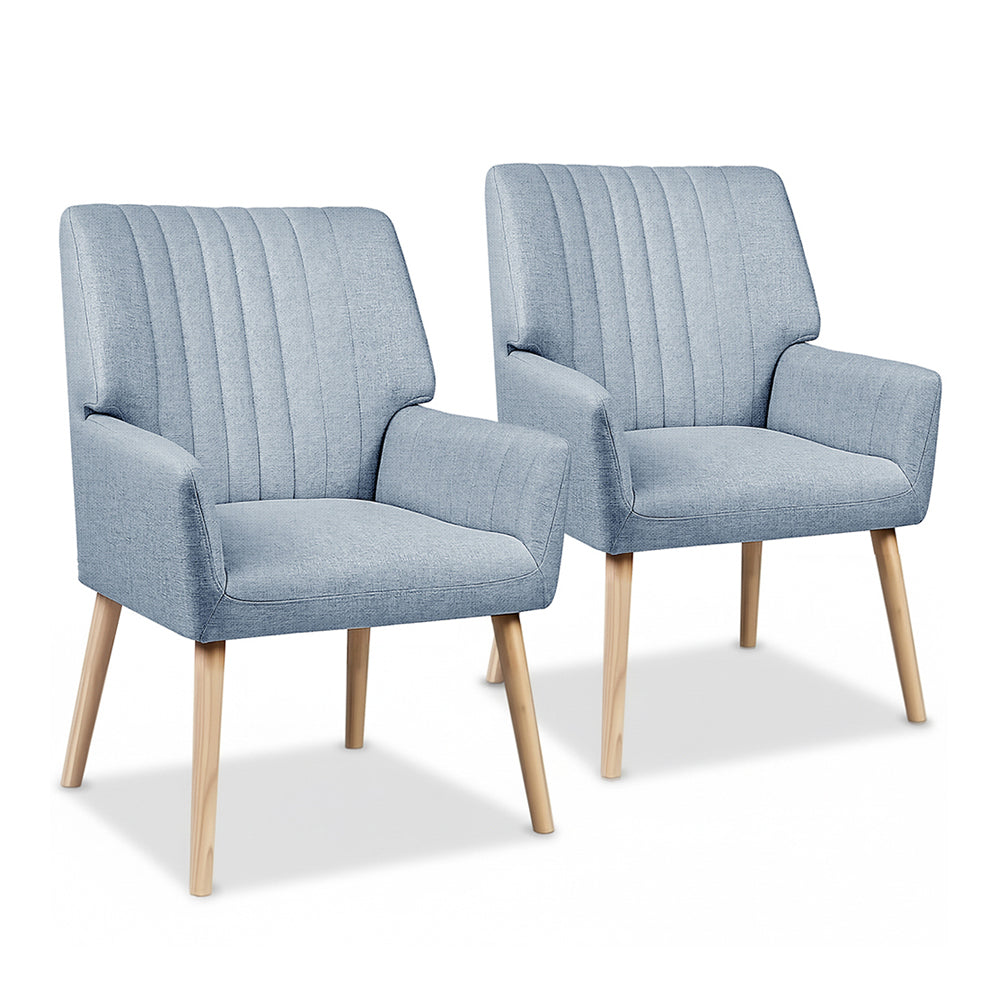 Artiss 2X Armchair Fabric Blue Grey UPHO-C-ARM-5098-GYX2