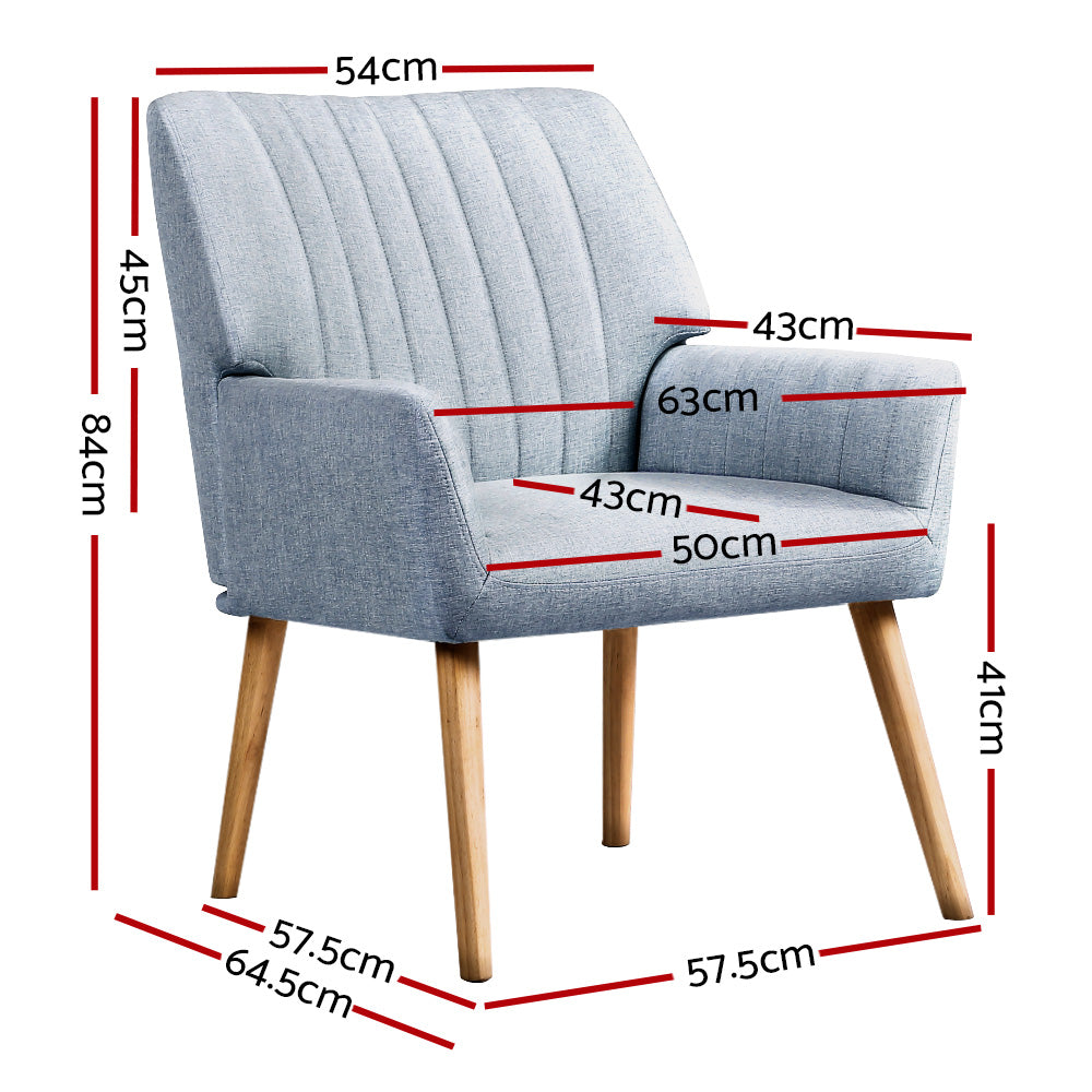 Artiss 2X Armchair Fabric Blue Grey UPHO-C-ARM-5098-GYX2