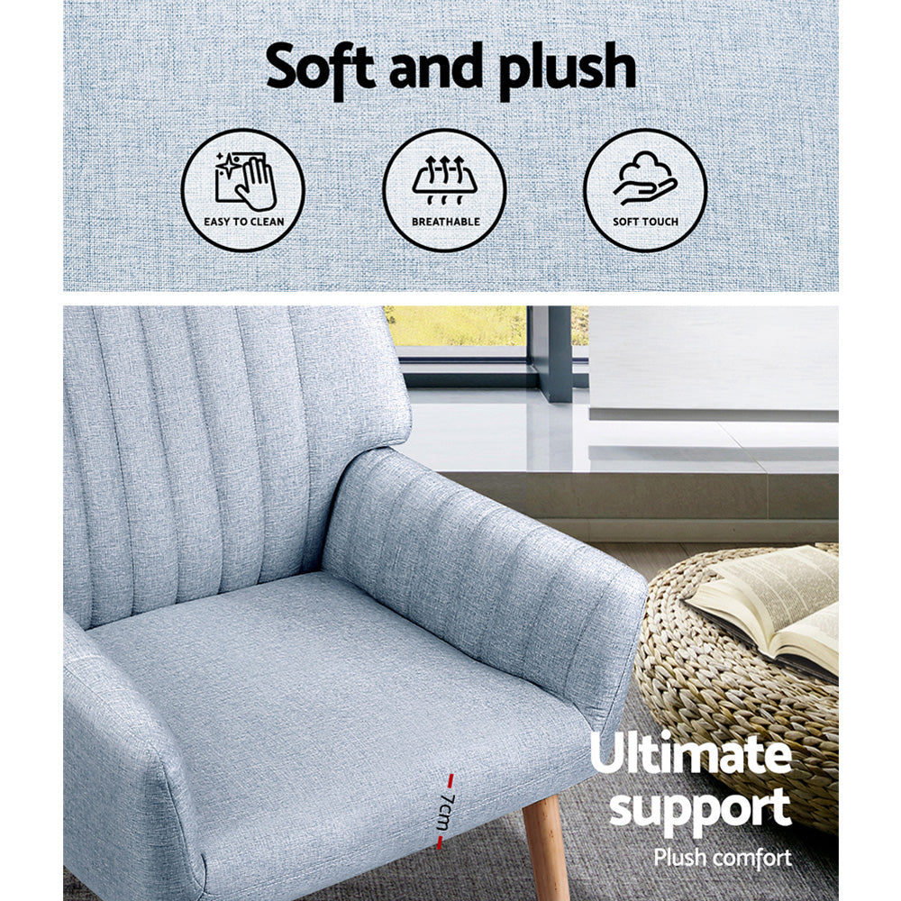 Artiss 2X Armchair Fabric Blue Grey UPHO-C-ARM-5098-GYX2