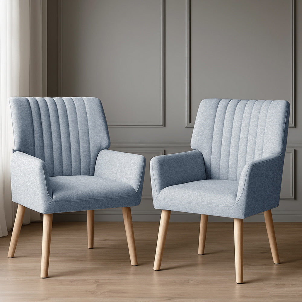 Artiss 2X Armchair Fabric Blue Grey UPHO-C-ARM-5098-GYX2