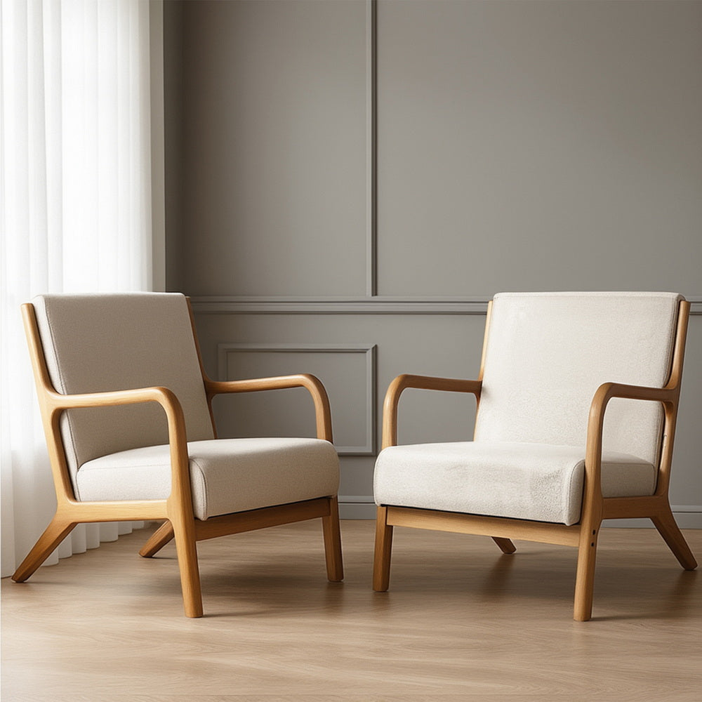 Artiss 2X Armchair Faux Fabric Beige UPHO-C-ARM-5099-BGX2
