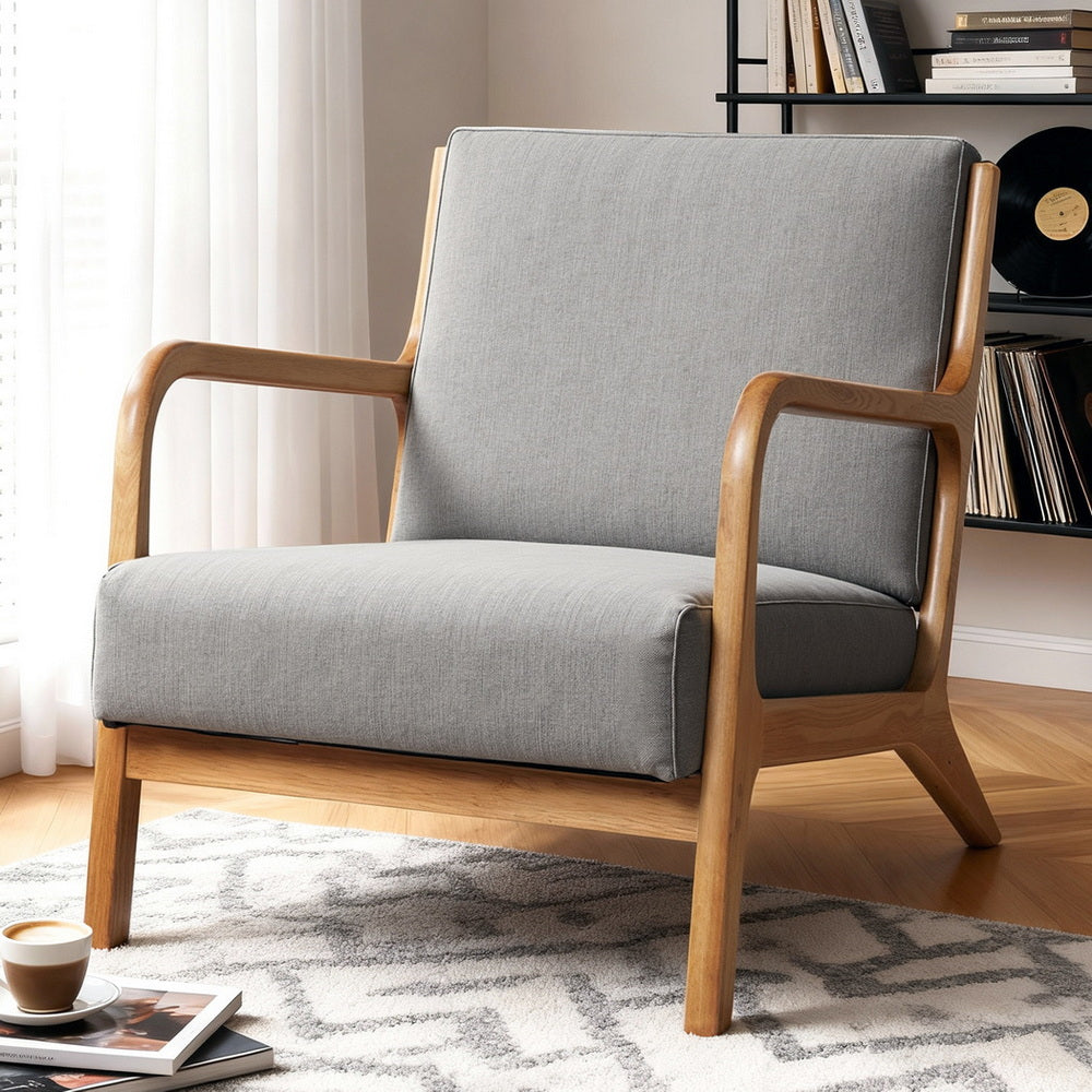 Artiss Armchair Fabric Light Grey UPHO-C-ARM-5099-GR
