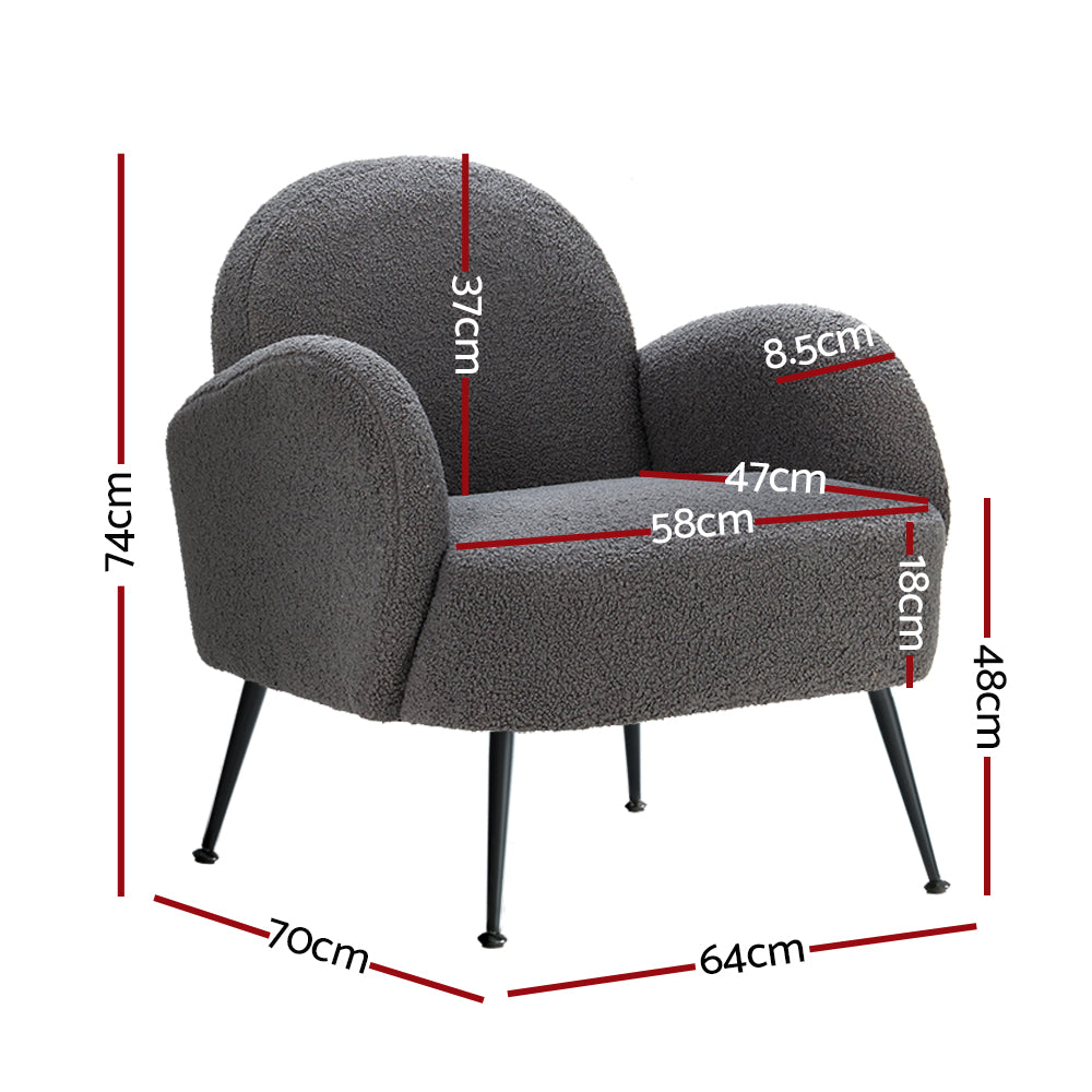 Artiss Armchair Boucle Charcoal Hanes UPHO-C-ARM-5101-CH