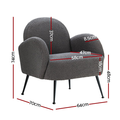 Artiss Armchair Boucle Charcoal Hanes UPHO-C-ARM-5101-CH
