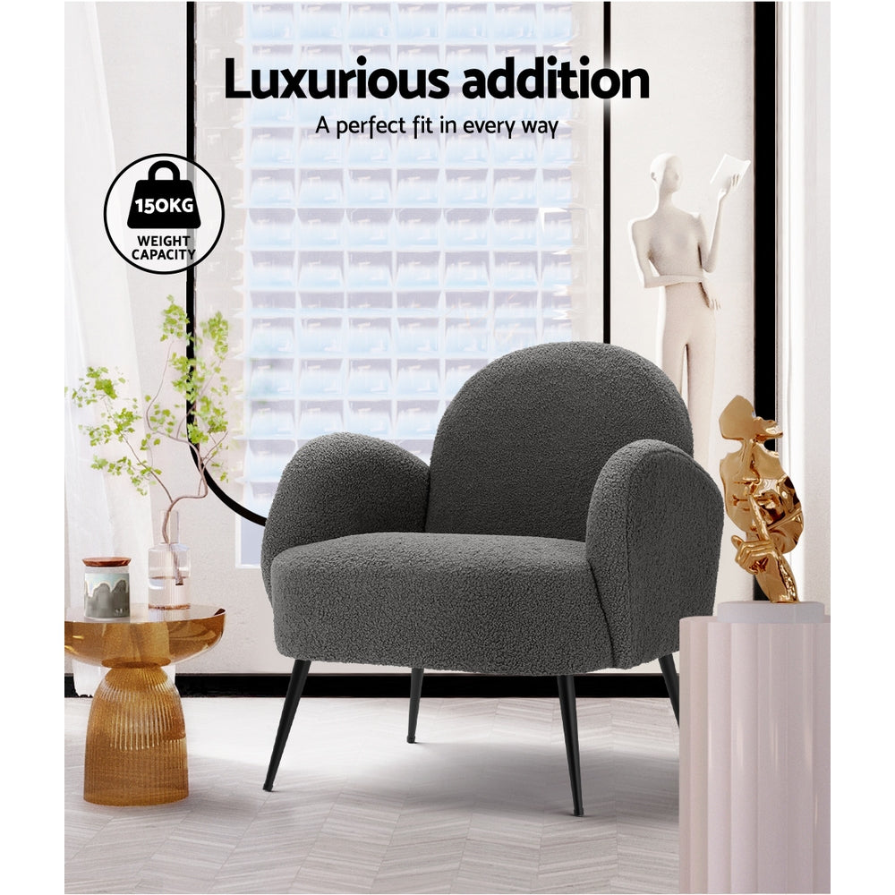 Artiss Armchair Boucle Charcoal Hanes UPHO-C-ARM-5101-CH