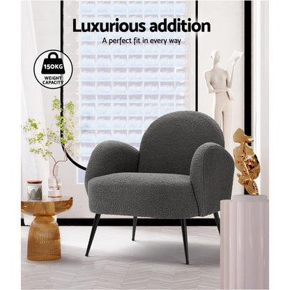 Artiss Armchair Boucle Charcoal Hanes UPHO-C-ARM-5101-CH