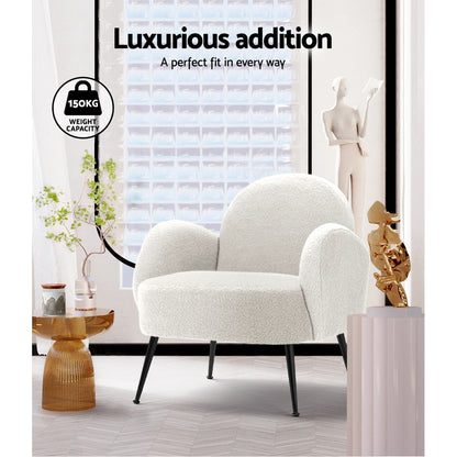 Artiss Armchair Boucle White Hanes UPHO-C-ARM-5101-WH