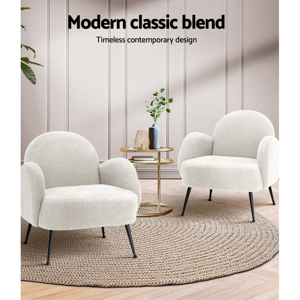 Artiss Armchair Boucle White Hanes UPHO-C-ARM-5101-WH