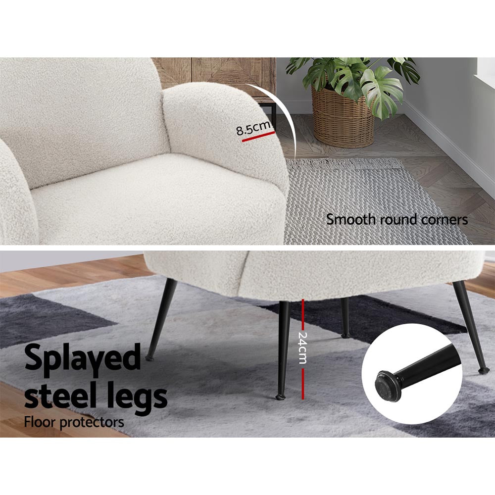 Artiss Armchair Boucle White Hanes UPHO-C-ARM-5101-WH