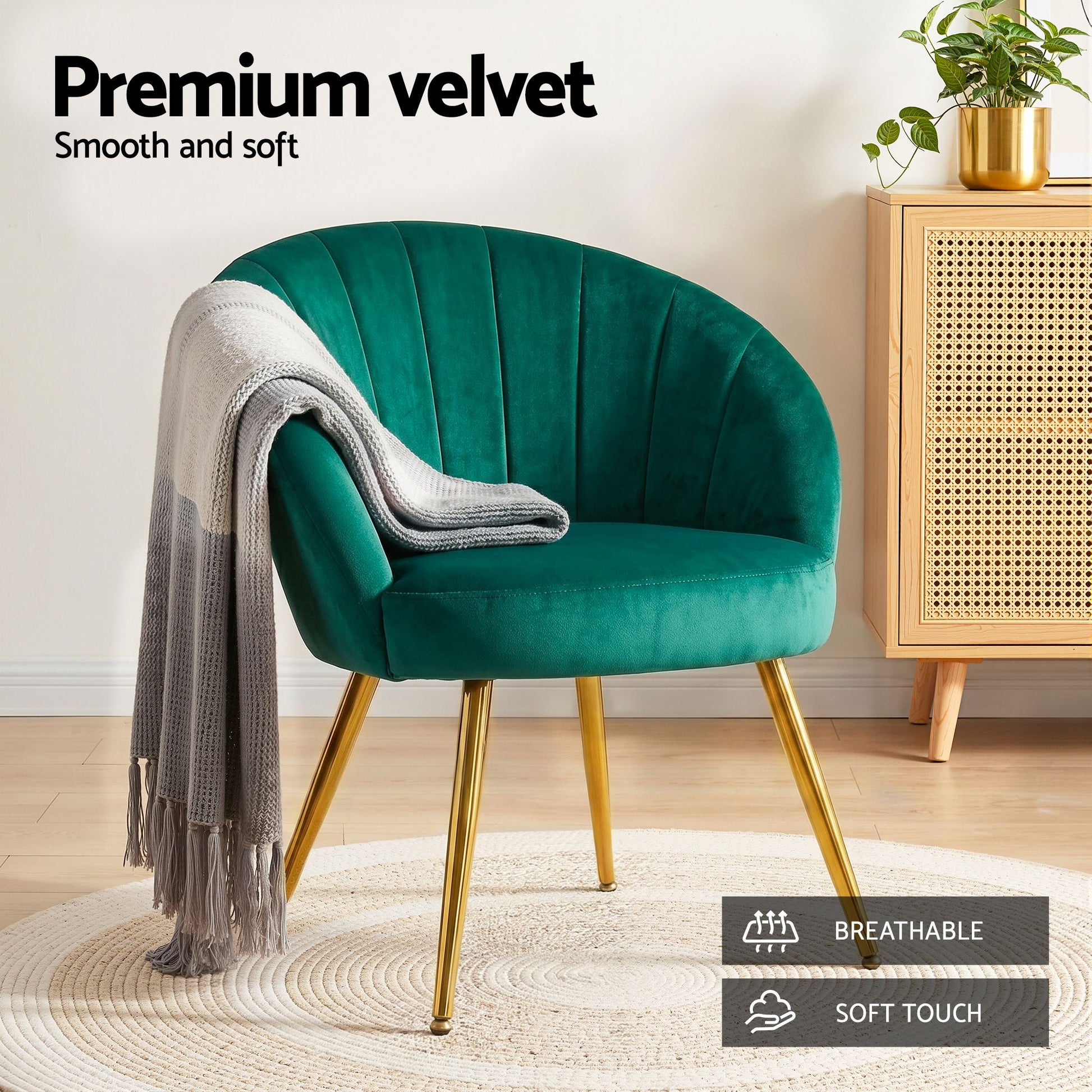 Artiss Armchair Velvet Green Eloise UPHO-C-ARM-5107-GR