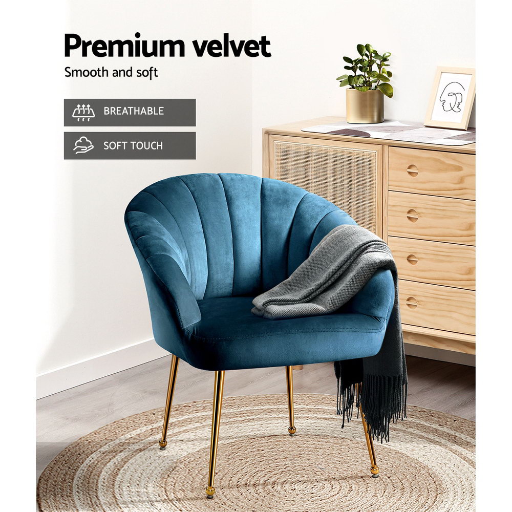 Artiss Armchair Velvet Blue Eloise UPHO-C-ARM-5107-NA