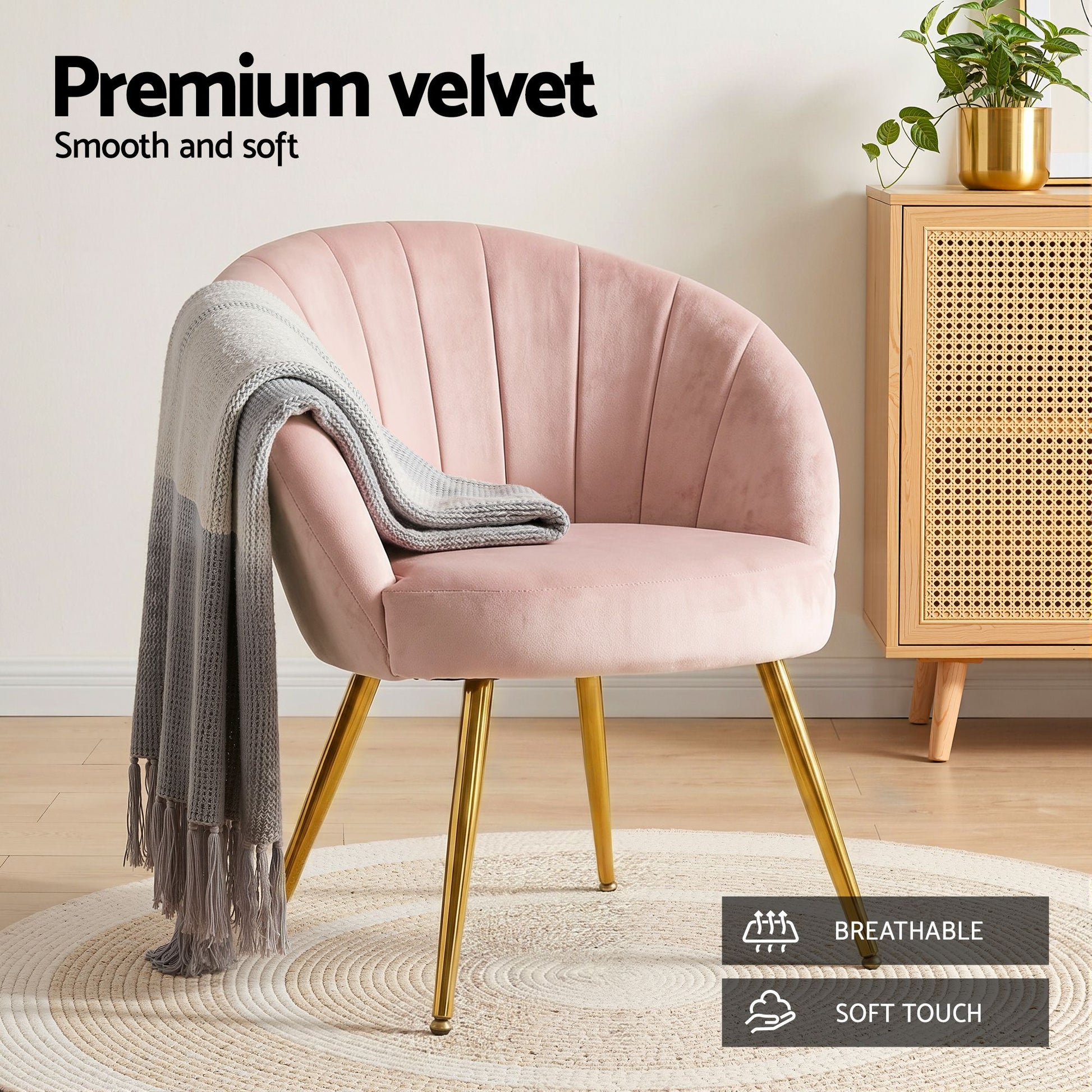 Artiss Armchair Velvet Pink Eloise UPHO-C-ARM-5107-PK