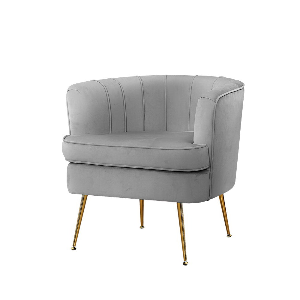 Artiss Armchair Lounge Accent Chair Armchairs Sofa Chairs Velvet Grey Couch UPHO-C-ARM-5108-GY