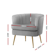 Artiss Armchair Lounge Accent Chair Armchairs Sofa Chairs Velvet Grey Couch UPHO-C-ARM-5108-GY