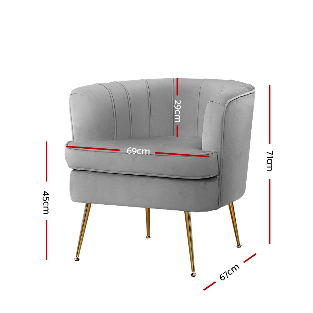 Artiss Armchair Lounge Accent Chair Armchairs Sofa Chairs Velvet Grey Couch UPHO-C-ARM-5108-GY