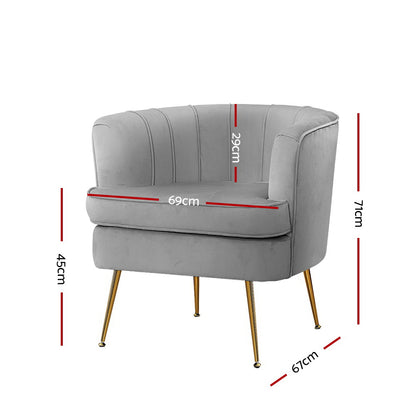 Artiss Armchair Lounge Accent Chair Armchairs Sofa Chairs Velvet Grey Couch UPHO-C-ARM-5108-GY