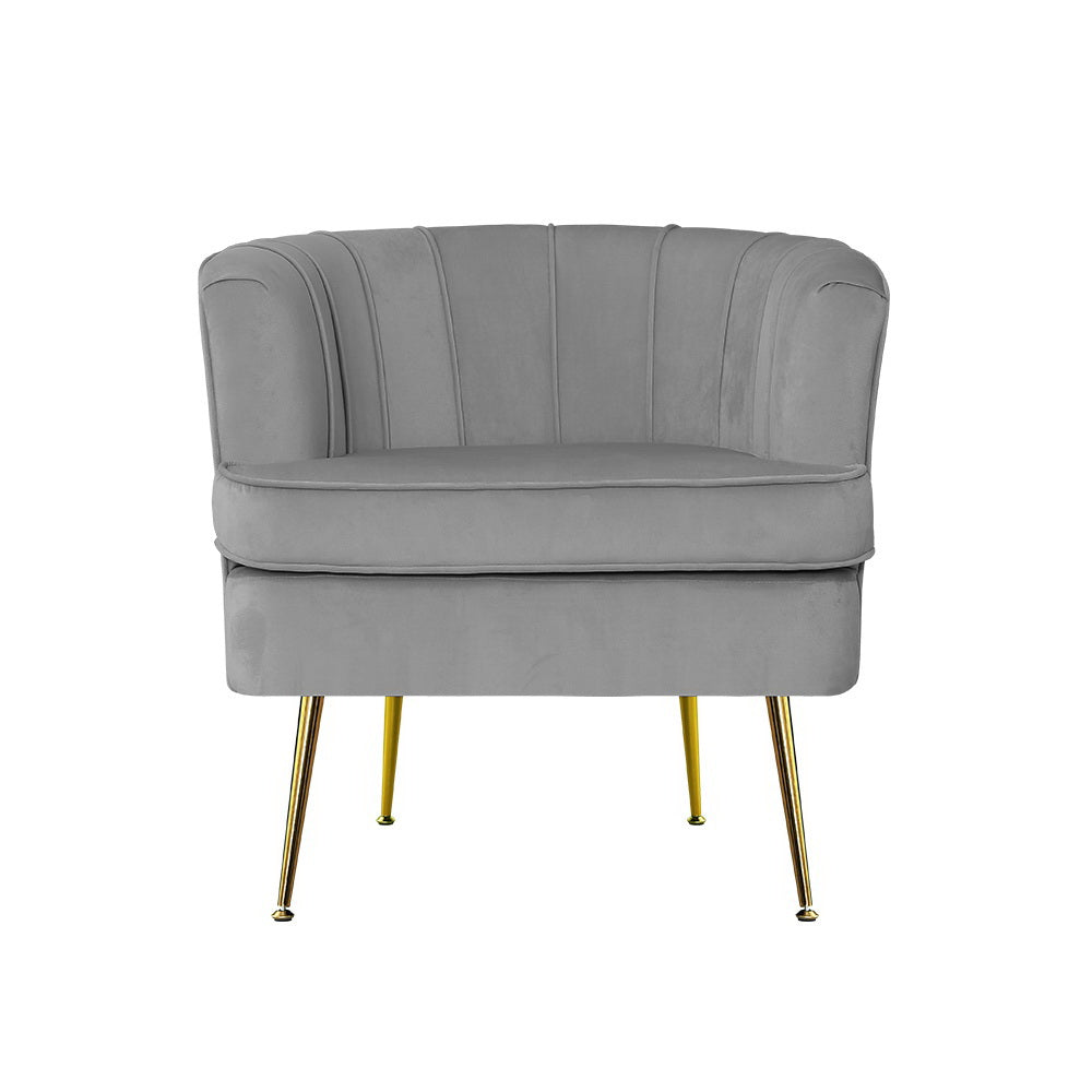 Artiss Armchair Lounge Accent Chair Armchairs Sofa Chairs Velvet Grey Couch UPHO-C-ARM-5108-GY