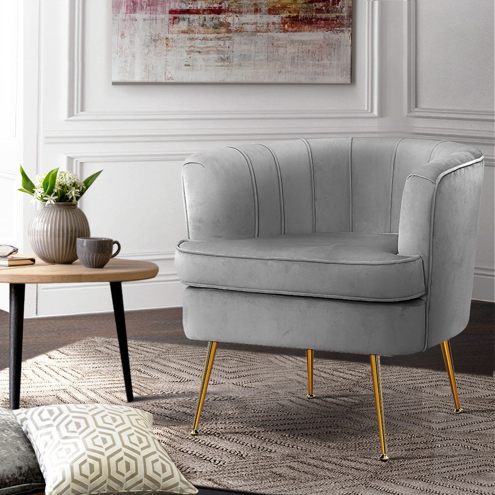Artiss Armchair Lounge Accent Chair Armchairs Sofa Chairs Velvet Grey Couch UPHO-C-ARM-5108-GY
