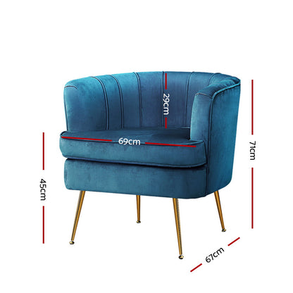 Artiss Armchair Velvet Blue Norvia UPHO-C-ARM-5108-NA