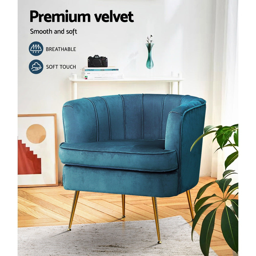 Artiss Armchair Velvet Blue Norvia UPHO-C-ARM-5108-NA