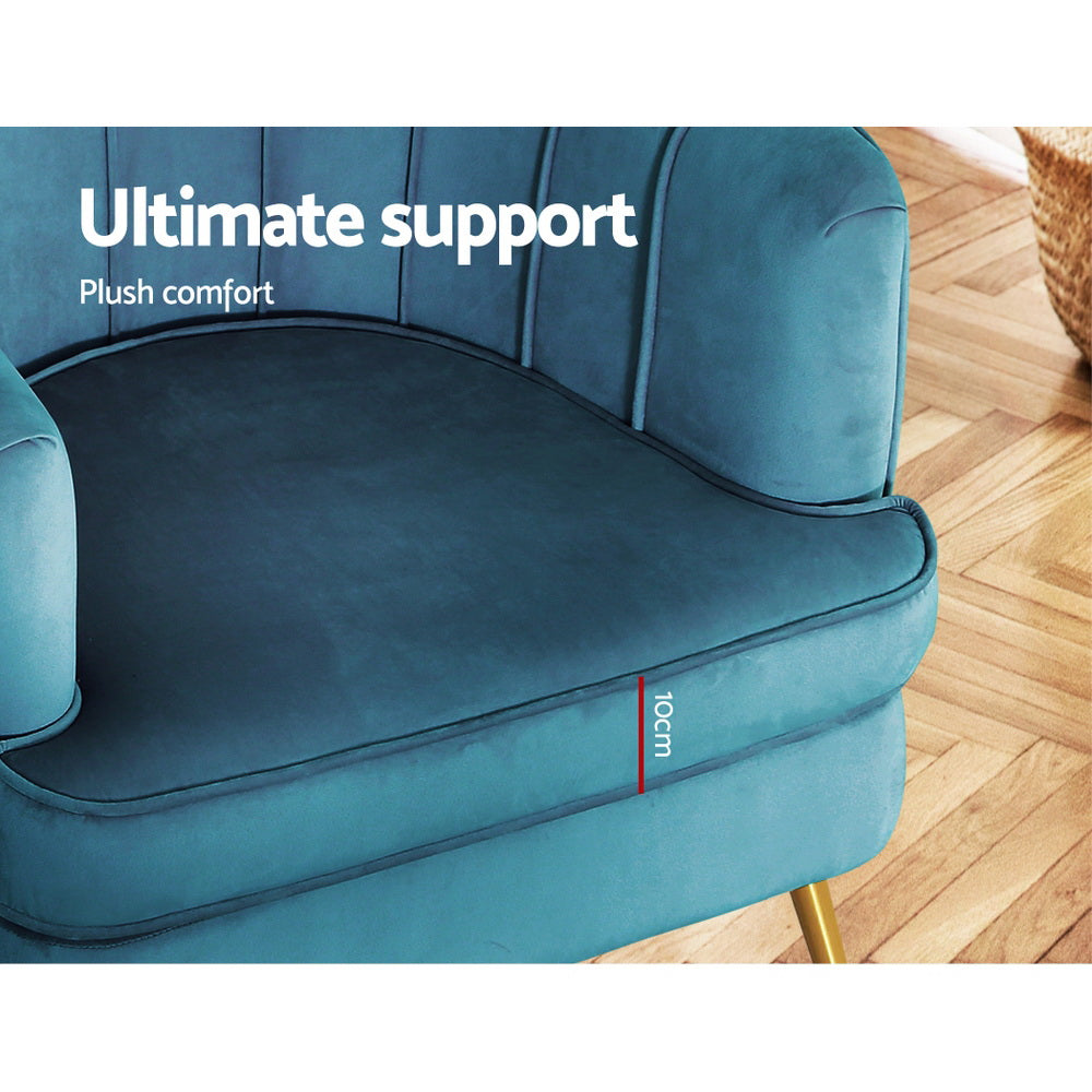 Artiss Armchair Velvet Blue Norvia UPHO-C-ARM-5108-NA