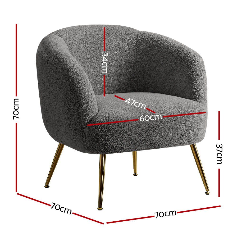Artiss Armchair Lounge Chair Accent Chairs Arm Armchairs Sherpa Boucle Charcoal UPHO-C-ARM-6020-CH