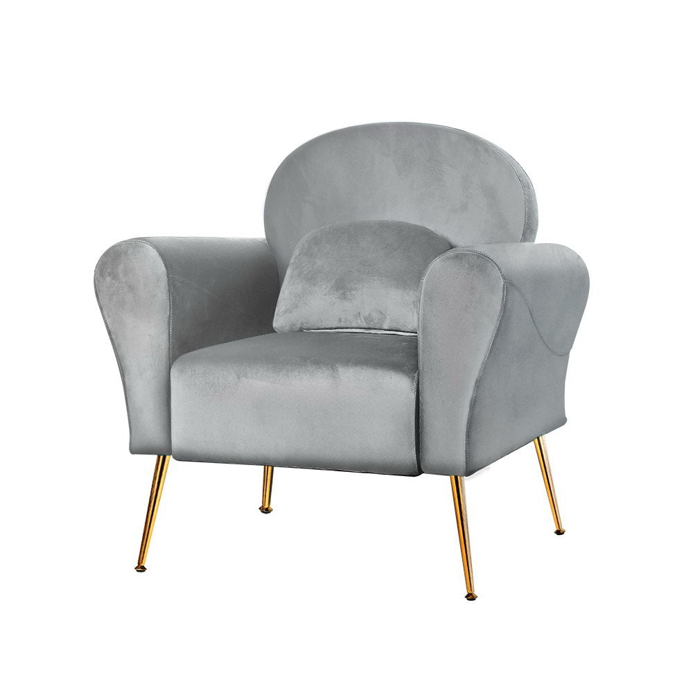 Artiss Armchair Lounge Chair Accent Armchairs Chairs Sofa Grey Velvet Cushion UPHO-C-ARM-8026-GY