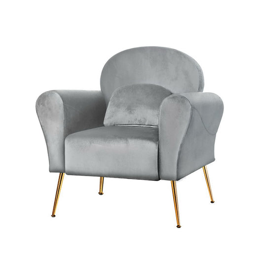 Artiss Armchair Lounge Chair Accent Armchairs Chairs Sofa Grey Velvet Cushion UPHO-C-ARM-8026-GY