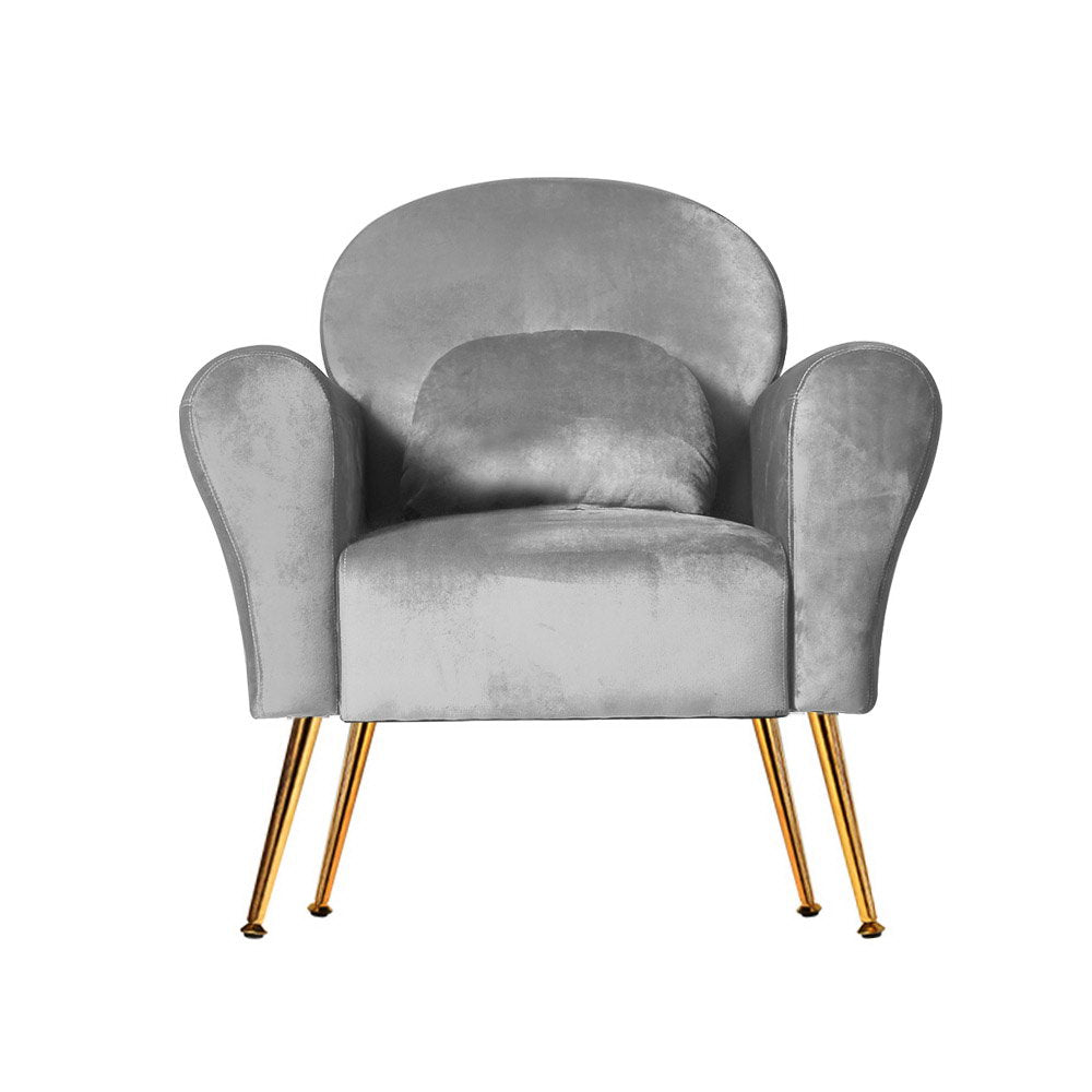 Artiss Armchair Lounge Chair Accent Armchairs Chairs Sofa Grey Velvet Cushion UPHO-C-ARM-8026-GY