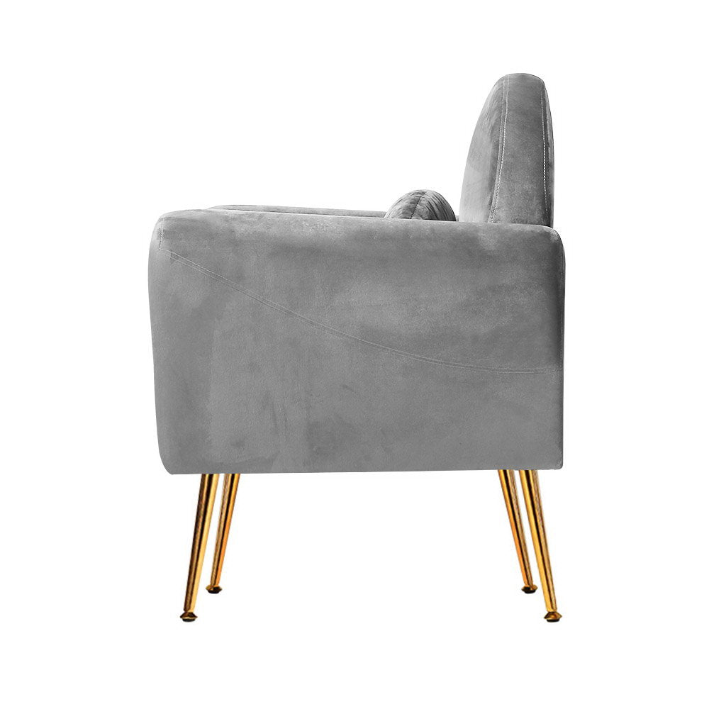 Artiss Armchair Lounge Chair Accent Armchairs Chairs Sofa Grey Velvet Cushion UPHO-C-ARM-8026-GY