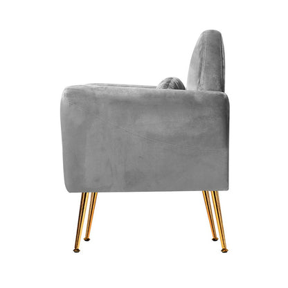 Artiss Armchair Lounge Chair Accent Armchairs Chairs Sofa Grey Velvet Cushion UPHO-C-ARM-8026-GY