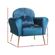 Artiss Armchair Lounge Chair Accent Chairs Armchairs Sofa Navy Velvet Cushion UPHO-C-ARM-8026-NA