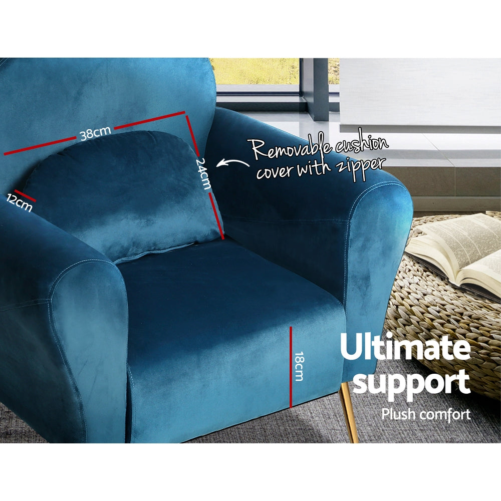 Artiss Armchair Lounge Chair Accent Chairs Armchairs Sofa Navy Velvet Cushion UPHO-C-ARM-8026-NA