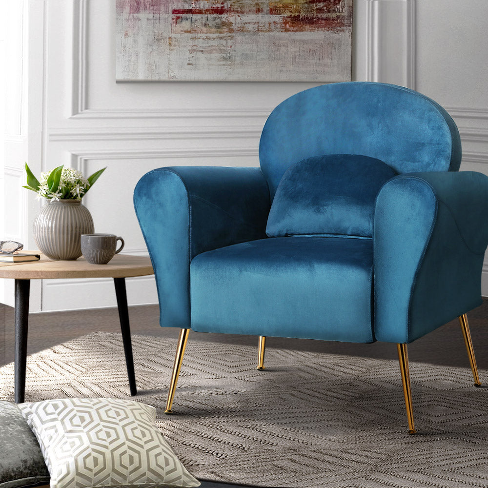 Artiss Armchair Lounge Chair Accent Chairs Armchairs Sofa Navy Velvet Cushion UPHO-C-ARM-8026-NA