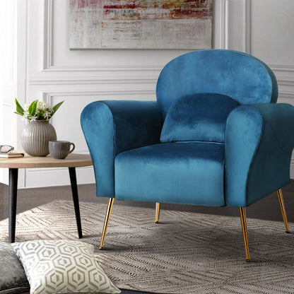Artiss Armchair Lounge Chair Accent Chairs Armchairs Sofa Navy Velvet Cushion UPHO-C-ARM-8026-NA