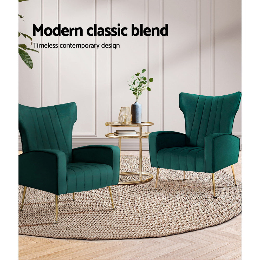 Artiss Armchair Green Velvet Kate UPHO-C-ARM-8035-GR