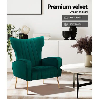 Artiss Armchair Green Velvet Kate UPHO-C-ARM-8035-GR