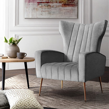 Artiss Armchair Grey Velvet Kate UPHO-C-ARM-8035-GY