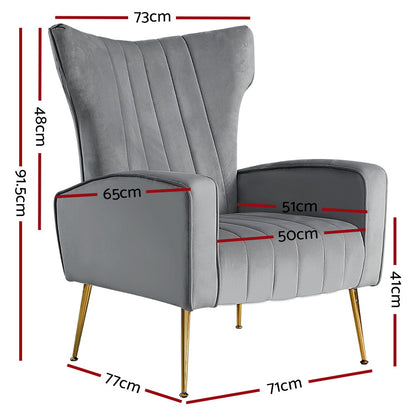 Artiss Armchair Grey Velvet Kate UPHO-C-ARM-8035-GY