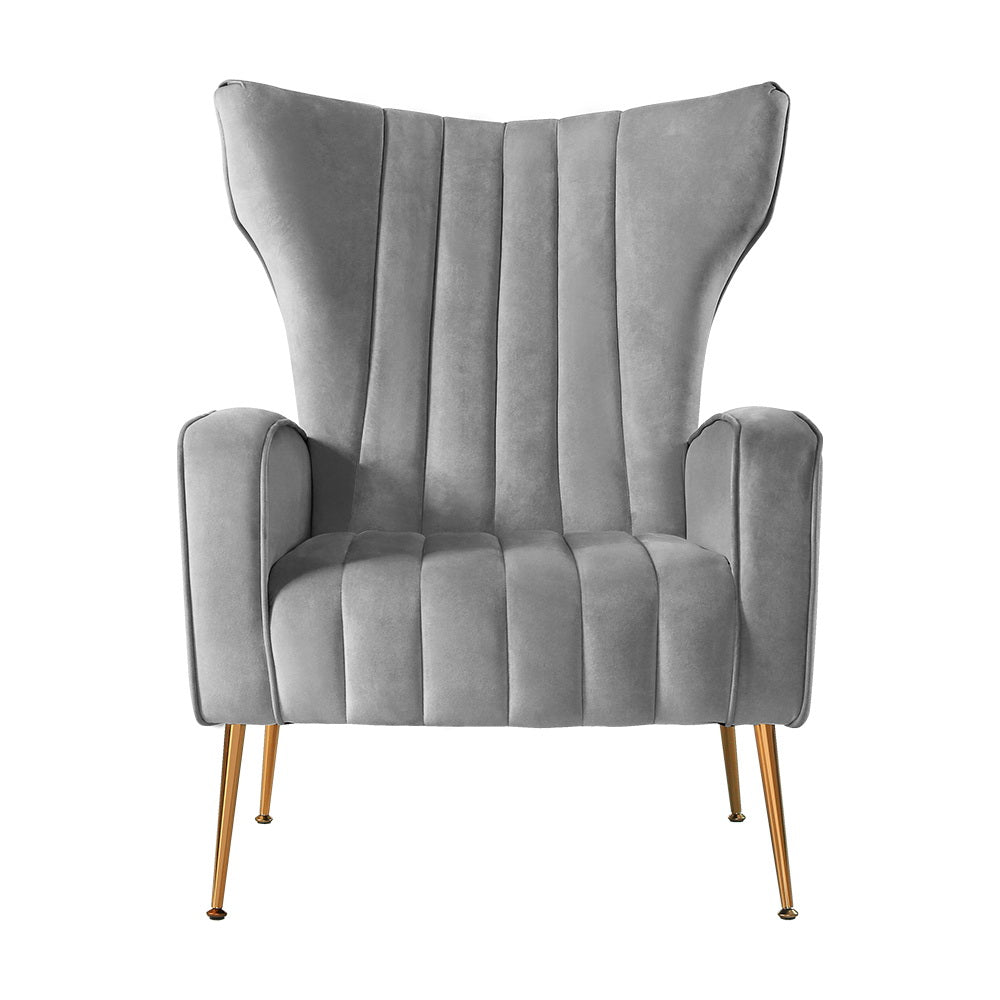Artiss Armchair Grey Velvet Kate UPHO-C-ARM-8035-GY