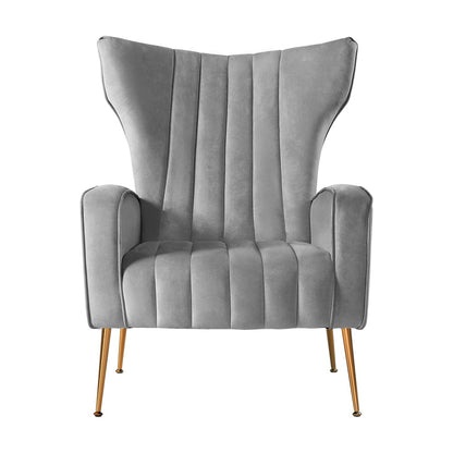 Artiss Armchair Grey Velvet Kate UPHO-C-ARM-8035-GY