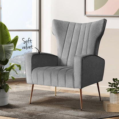 Artiss Armchair Grey Velvet Kate UPHO-C-ARM-8035-GY