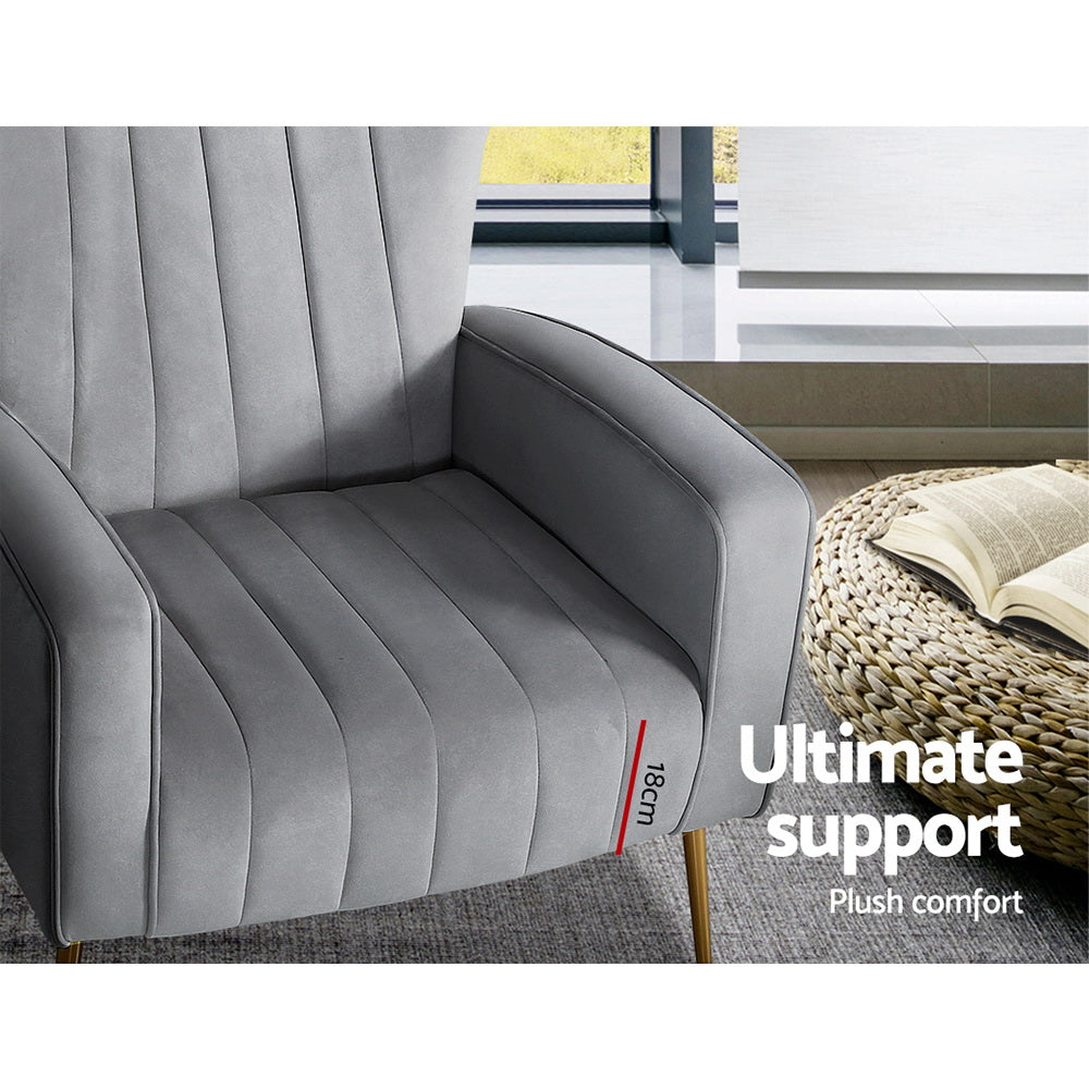 Artiss Armchair Grey Velvet Kate UPHO-C-ARM-8035-GY