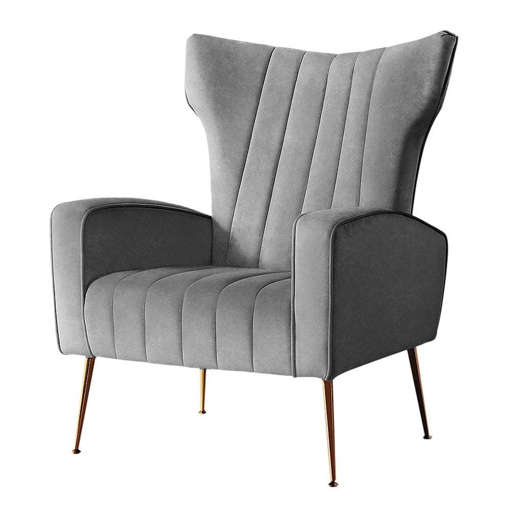 Artiss Armchair Grey Velvet Kate UPHO-C-ARM-8035-GY