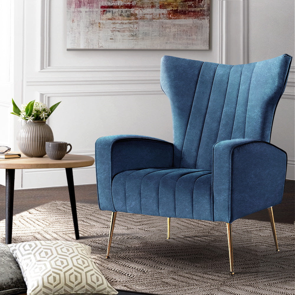 Artiss Armchair Navy Velvet Kate UPHO-C-ARM-8035-NA