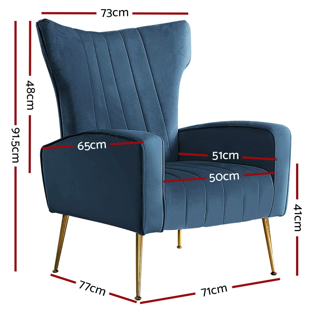 Artiss Armchair Navy Velvet Kate UPHO-C-ARM-8035-NA