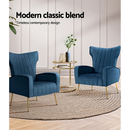 Artiss Armchair Navy Velvet Kate UPHO-C-ARM-8035-NA